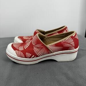 Dansko Vegan Clog Shoes Womens 8.5 9 Red Canvas Slip Resistant Platform 39 Work